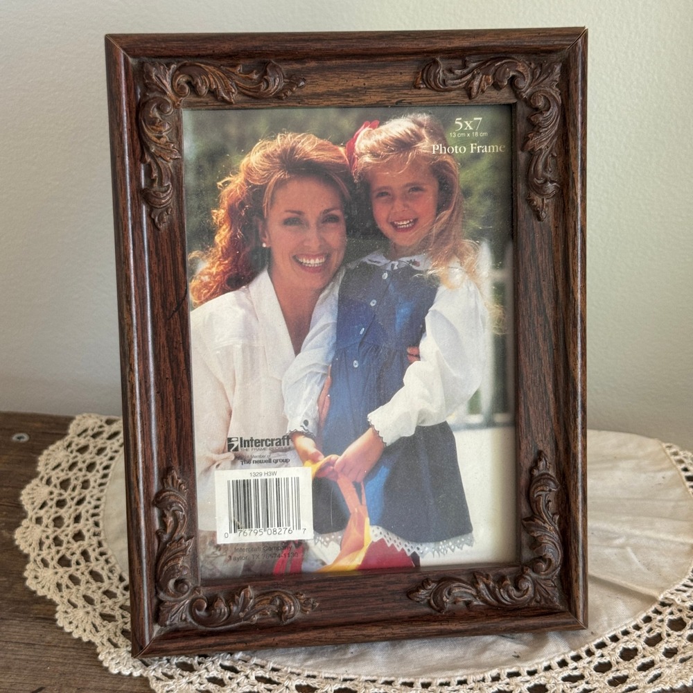 Intercraft 5x7 Wood Photo Frame Ornate Scrolled Dark Brown Traditional Baroque